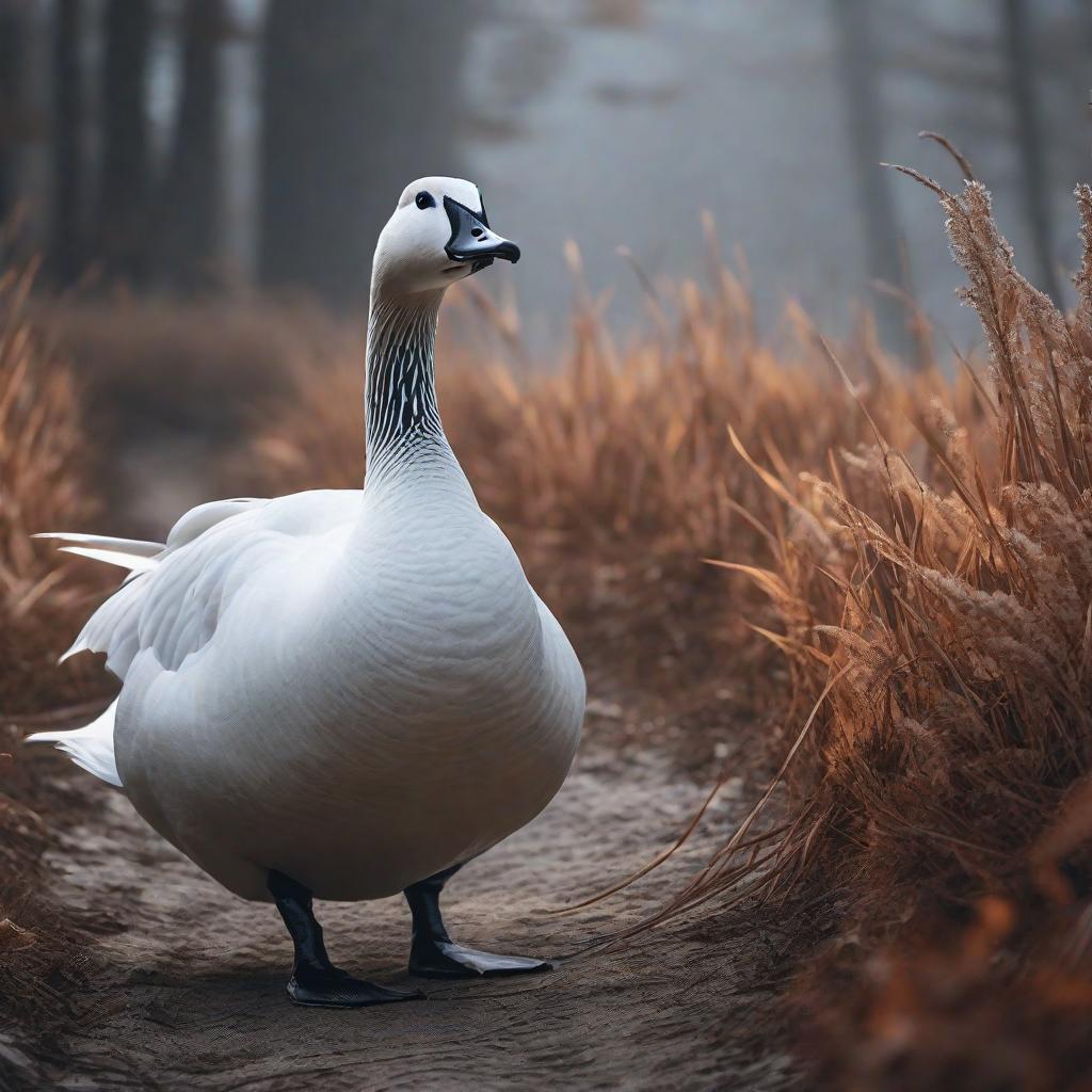  Draw a goose hyperrealistic, full body, detailed clothing, highly detailed, cinematic lighting, stunningly beautiful, intricate, sharp focus, f/1. 8, 85mm, (centered image composition), (professionally color graded), ((bright soft diffused light)), volumetric fog, trending on instagram, trending on tumblr, HDR 4K, 8K