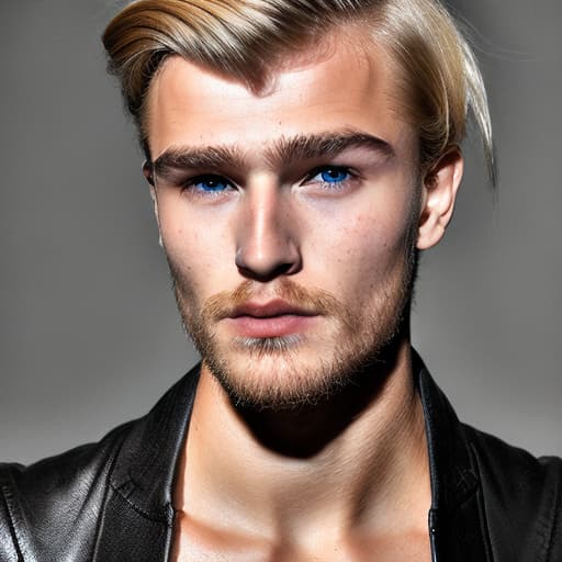 portrait+ style Russian queer superdez blonde hunk dude face