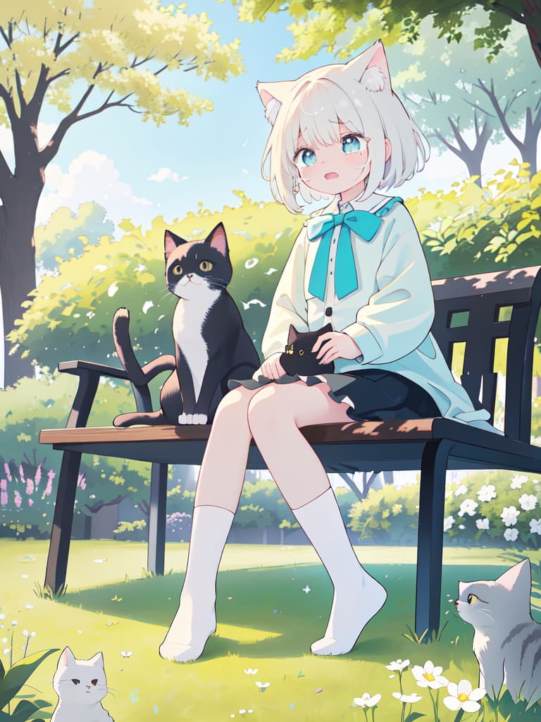  Crying, sitting, turning around, CAT, Park, masterpiece, best quality,8k,ultra detailed,high resolution,an extremely delicate and beautiful,hyper detail