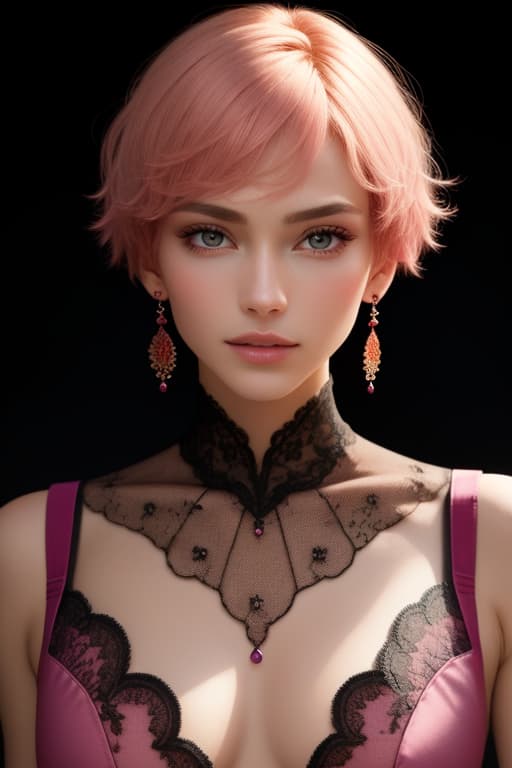  (:1.4), (:1.4), (wearing  and : 1.4) ,Beautiful ager , very large , skimpy pink lace  and skimpy pink lace , short  hair, skinny, large round , masterpiece, (detailed face), (detailed clothes), f/1.4, ISO 200, 1/160s, 4K, unedited, symmetrical balance, in-frame, masterpiece, perfect lighting, (beautiful face), (detailed face), (detailed clothes), 1 , (woman), 4K, ultrarealistic, unedited, symmetrical balance, in-frame