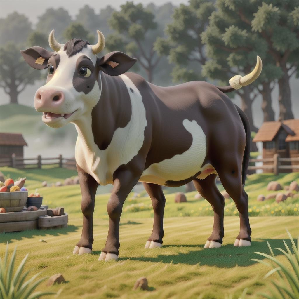  cow eating grass hyperrealistic, full body, detailed clothing, highly detailed, cinematic lighting, stunningly beautiful, intricate, sharp focus, f/1. 8, 85mm, (centered image composition), (professionally color graded), ((bright soft diffused light)), volumetric fog, trending on instagram, trending on tumblr, HDR 4K, 8K