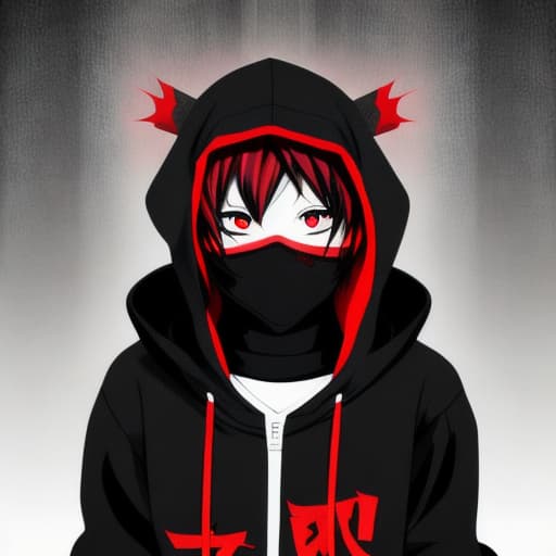  Anime boy with black hoodie And red eyes creepy with black&red mask