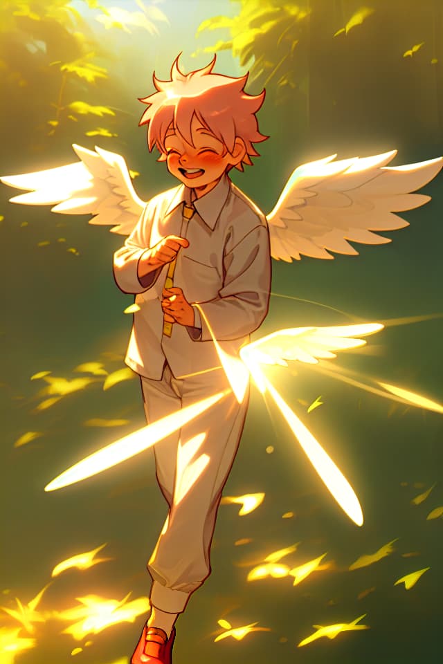  oldman,angel,flashy sungles,giggling,sunlight