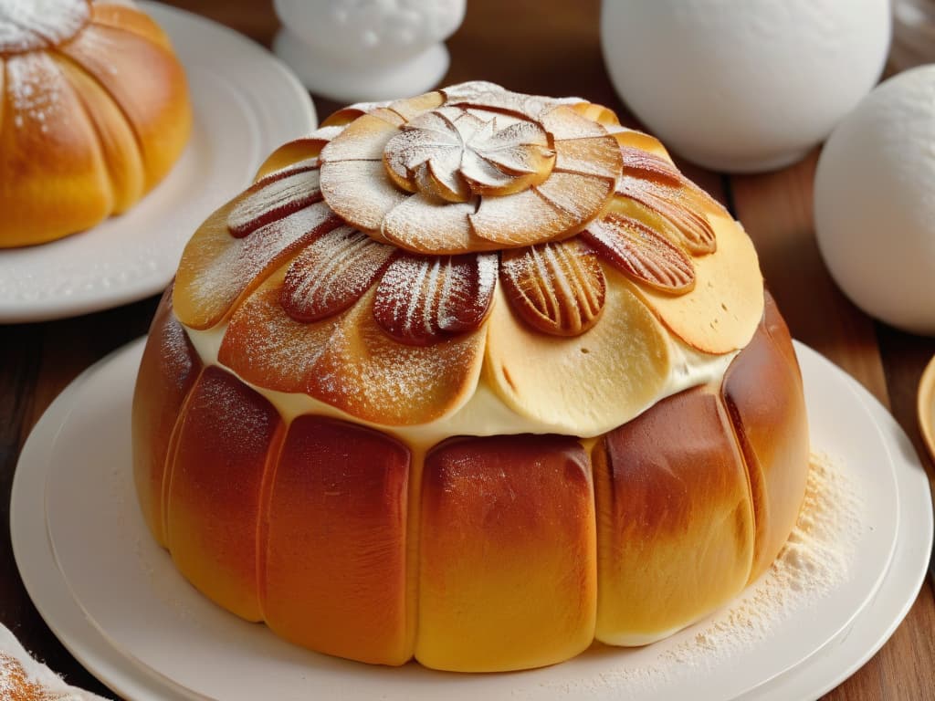  A closeup, ultradetailed image of a freshly baked concha, a traditional Mexican sweet bread, with intricate patterns and vibrant colors on the sugar topping. The texture of the bread should be visible, showcasing the golden crust and soft interior, while the sugar topping glistens under a soft light, highlighting the unique design of the concha. The minimalistic style emphasizes the beauty and craftsmanship of this iconic Mexican pastry, inviting readers to explore the artistry of Mexican baking traditions. hyperrealistic, full body, detailed clothing, highly detailed, cinematic lighting, stunningly beautiful, intricate, sharp focus, f/1. 8, 85mm, (centered image composition), (professionally color graded), ((bright soft diffused light)), volumetric fog, trending on instagram, trending on tumblr, HDR 4K, 8K