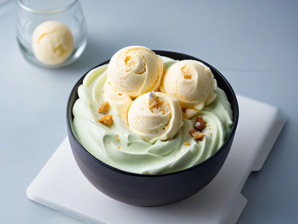  A closeup, ultradetailed image of a scoop of creamy, sugarfree homemade ice cream nestled in a sleek, modern bowl. The ice cream glistens invitingly under soft, natural light, showcasing its smooth texture and swirls of rich flavor. The minimalist design of the bowl complements the elegant simplicity of the dessert, creating a visually striking and appetizing image. hyperrealistic, full body, detailed clothing, highly detailed, cinematic lighting, stunningly beautiful, intricate, sharp focus, f/1. 8, 85mm, (centered image composition), (professionally color graded), ((bright soft diffused light)), volumetric fog, trending on instagram, trending on tumblr, HDR 4K, 8K