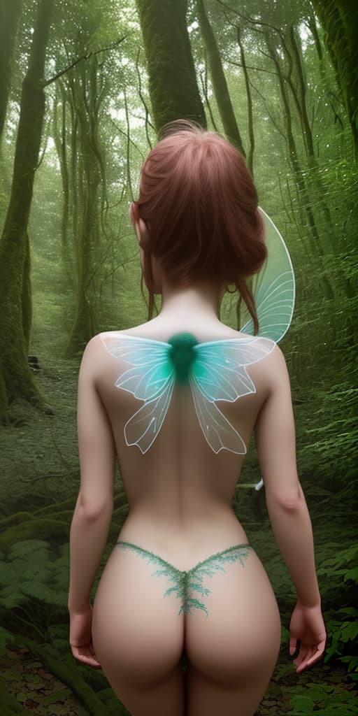  fairy, in the forest, with her back, without panties