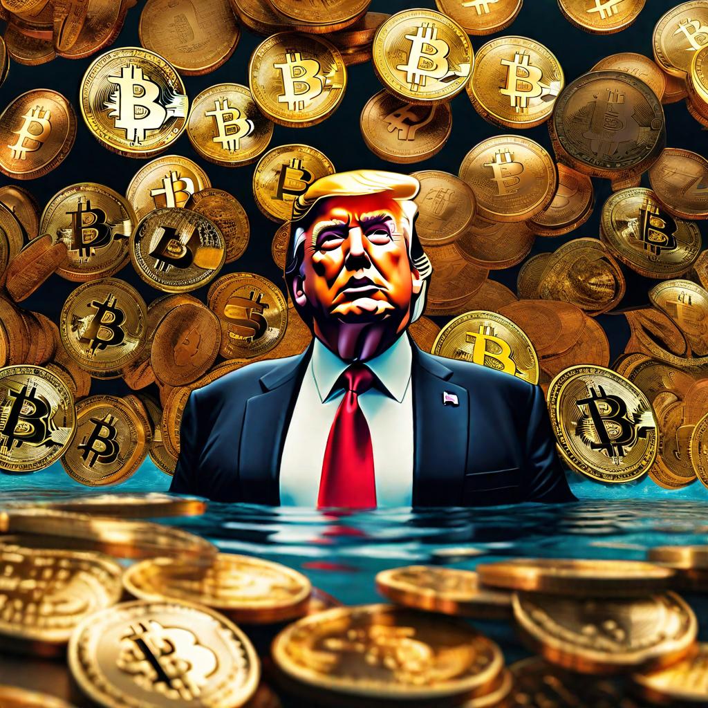  trump swimming in a pool of bitcoins hyperrealistic, full body, detailed clothing, highly detailed, cinematic lighting, stunningly beautiful, intricate, sharp focus, f/1. 8, 85mm, (centered image composition), (professionally color graded), ((bright soft diffused light)), volumetric fog, trending on instagram, trending on tumblr, HDR 4K, 8K