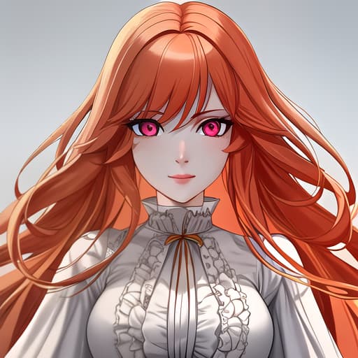  a girl manhua character with orange hair and light pink eyes with white skin wearing victorian red noble dress hyperrealistic, full body, detailed clothing, highly detailed, cinematic lighting, stunningly beautiful, intricate, sharp focus, f/1. 8, 85mm, (centered image composition), (professionally color graded), ((bright soft diffused light)), volumetric fog, trending on instagram, trending on tumblr, HDR 4K, 8K