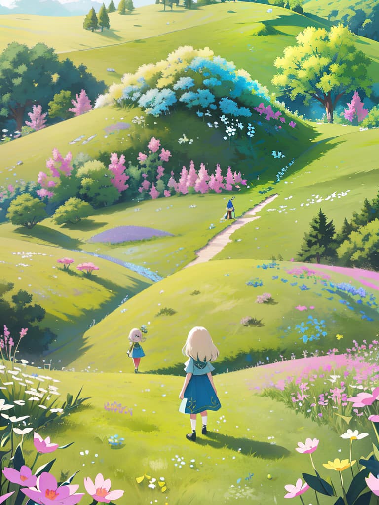  Meadow, fantasy, girl, small adventurer, masterpiece, best quality,8k,ultra detailed,high resolution,an extremely delicate and beautiful,hyper detail