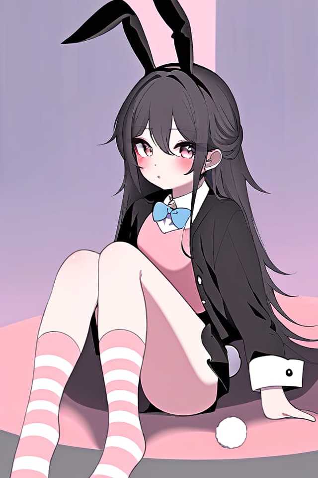  Bunny, rabbit ear, black, striped socks