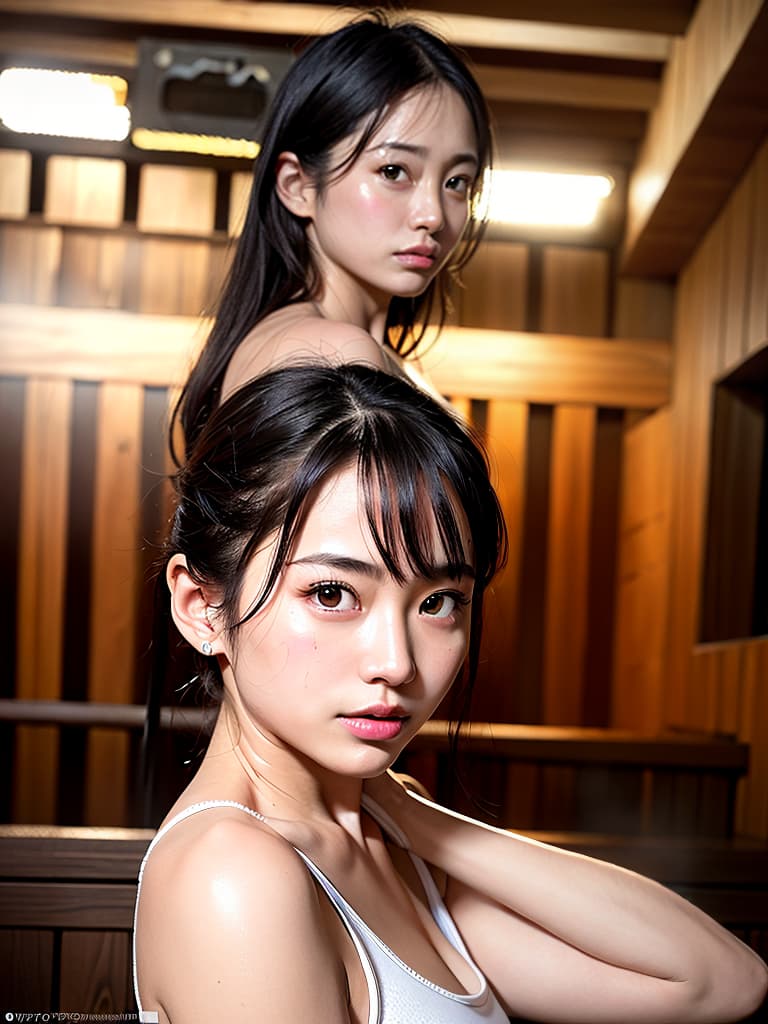  Sauna, sweat,, (Masterpiece, BestQuality:1.3), (ultra detailed:1.2), (hyperrealistic:1.3), (RAW photo:1.2),High detail RAW color photo, professional photograph, (Photorealistic:1.4), (realistic:1.4), ,professional lighting, (japanese), beautiful face, (realistic face)