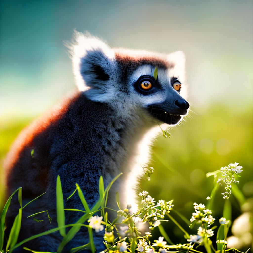mdjrny-v4 style A lemur in a meadow with flowers ,highly detailed, cinematic lighting, stunningly beautiful, intricate, sharp focus, f1. 8, 85mm, (centered image composition), (professionally color graded), ((bright soft diffused light)), volumetric fog, trending on instagram, trending on tumblr, HDR 4K, 8K