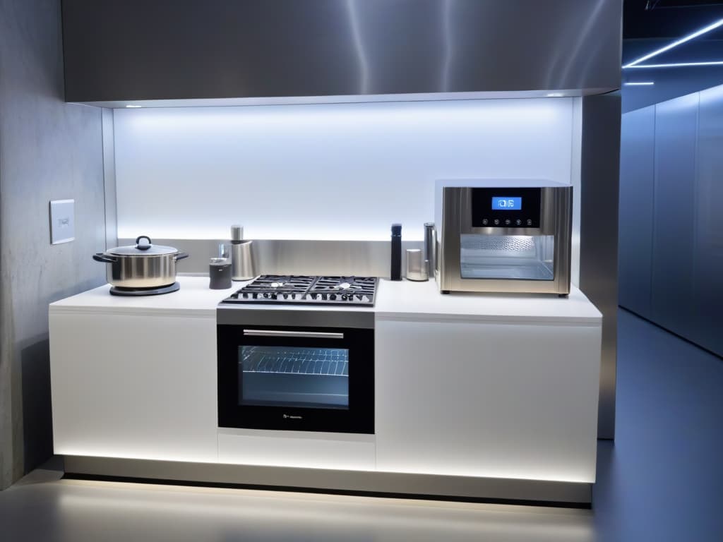  An ultradetailed 8k image of a sleek, modern kitchen filled with stateoftheart baking equipment such as a hightech oven, precision measuring tools, and futuristic mixing gadgets. The minimalist design highlights the seamless integration of technology into the art of baking, symbolizing the sweet journey through the technological history of pastrymaking. hyperrealistic, full body, detailed clothing, highly detailed, cinematic lighting, stunningly beautiful, intricate, sharp focus, f/1. 8, 85mm, (centered image composition), (professionally color graded), ((bright soft diffused light)), volumetric fog, trending on instagram, trending on tumblr, HDR 4K, 8K