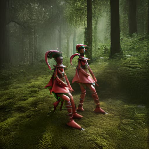 redshift style Fractal elves in a serpenski forest
