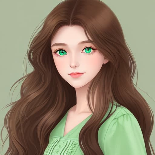  girl with green eyes and medium long hair (brown) 1.64 cm with smal weight ，