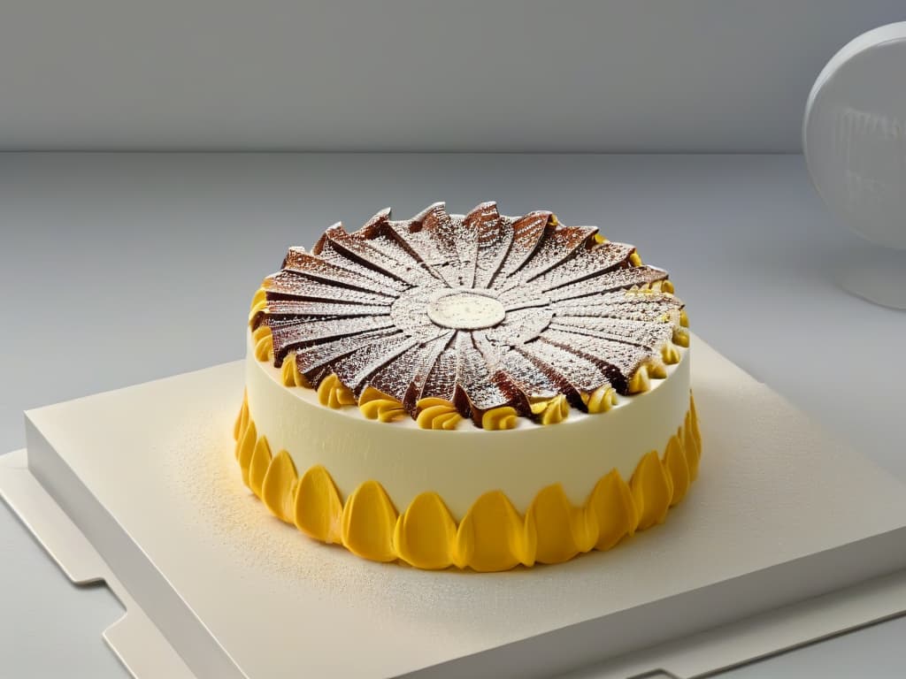  A sleek, minimalist image showcasing a 3D model of a intricately designed custom pastry mold created using SketchUp. The mold features intricate patterns and details, highlighted by a soft spotlight to emphasize its professional and inspiring design. The background is a clean, monochromatic surface to enhance the sleek and modern aesthetic of the image. hyperrealistic, full body, detailed clothing, highly detailed, cinematic lighting, stunningly beautiful, intricate, sharp focus, f/1. 8, 85mm, (centered image composition), (professionally color graded), ((bright soft diffused light)), volumetric fog, trending on instagram, trending on tumblr, HDR 4K, 8K