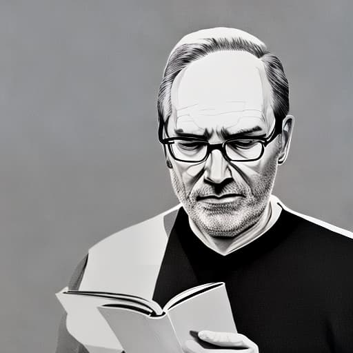 dublex style hd, b&w, drawing, sitting and book reading man inside a cozy hotelroom background, wearing glasses, nature builds up the man, closeup