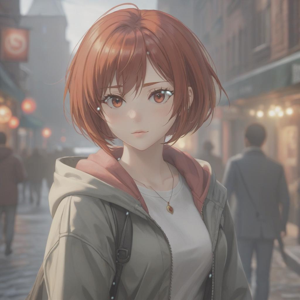  A girl with short red hair and gray eyes. hyperrealistic, full body, detailed clothing, highly detailed, cinematic lighting, stunningly beautiful, intricate, sharp focus, f/1. 8, 85mm, (centered image composition), (professionally color graded), ((bright soft diffused light)), volumetric fog, trending on instagram, trending on tumblr, HDR 4K, 8K