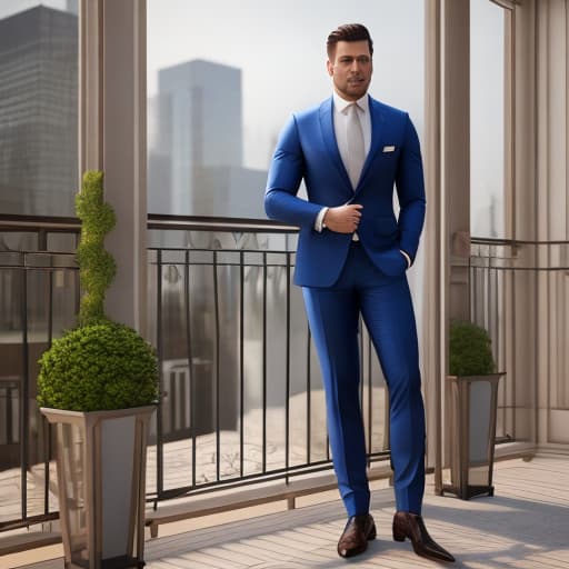  (Successful business man on balcony of a mansion), photorealistic, highly detailed, 4k, high quality hyperrealistic, full body, detailed clothing, highly detailed, cinematic lighting, stunningly beautiful, intricate, sharp focus, f/1. 8, 85mm, (centered image composition), (professionally color graded), ((bright soft diffused light)), volumetric fog, trending on instagram, trending on tumblr, HDR 4K, 8K