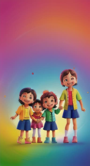  {A bright and colorful book cover with a group of happy children holding hands in a circle., Children of various ethnicities. They are smiling and wearing colorful clothing.