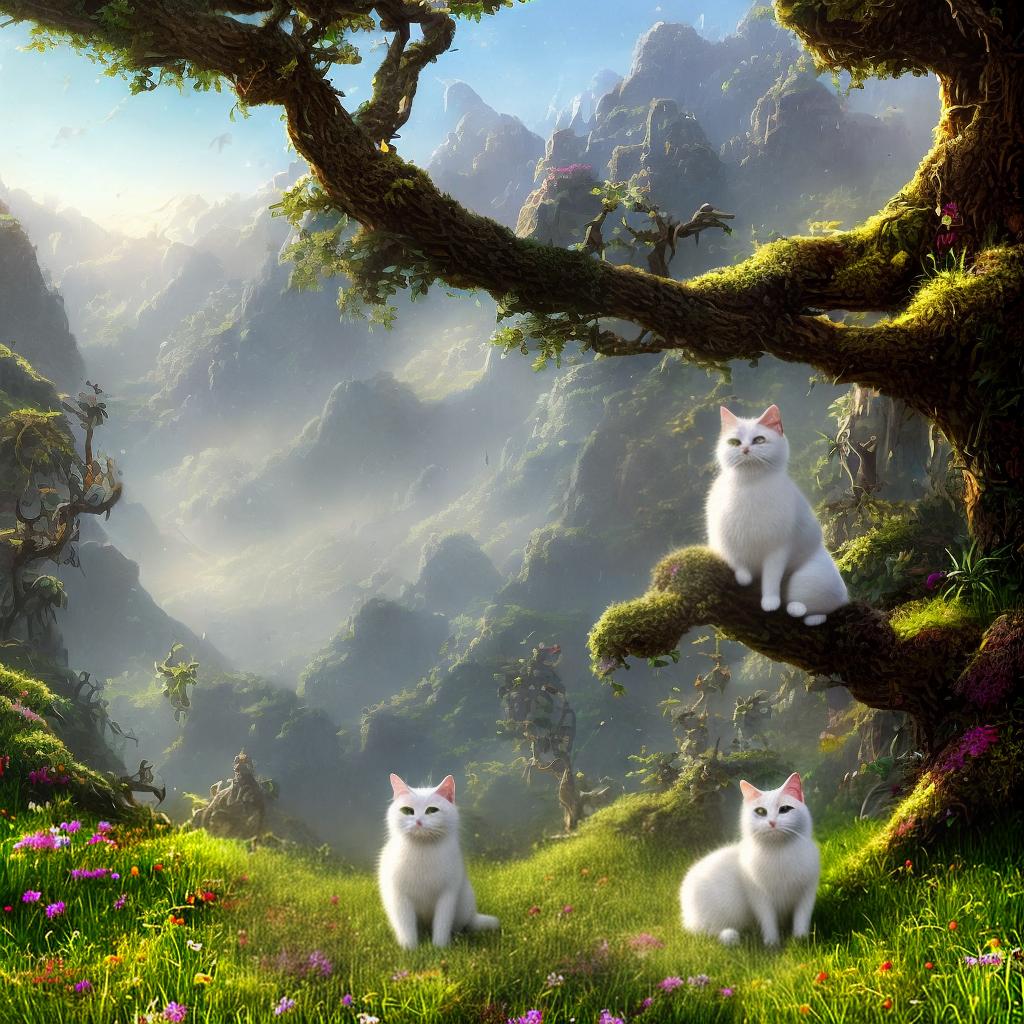  A masterpiece of a white cat with black spots named Blaki in the style of Disney. This artwork is of the best quality, 8k, high detailed, and ultra-detailed. The main subject of the scene is Blaki, a charming and mischievous white cat with black spots, reminiscent of classic Disney characters. Blaki is playfully sitting on a vibrant green grassy meadow with colorful spring flowers blooming all around. The sunlight filters through the leaves of nearby trees, creating a dappled effect on the ground. Blaki's expressive eyes shine with curiosity and innocence as it gazes directly at the viewer. The attention to detail captures every individual fur strand and the cat's adorable whiskers. The artist has skillfully emulated the iconic Disney anima hyperrealistic, full body, detailed clothing, highly detailed, cinematic lighting, stunningly beautiful, intricate, sharp focus, f/1. 8, 85mm, (centered image composition), (professionally color graded), ((bright soft diffused light)), volumetric fog, trending on instagram, trending on tumblr, HDR 4K, 8K