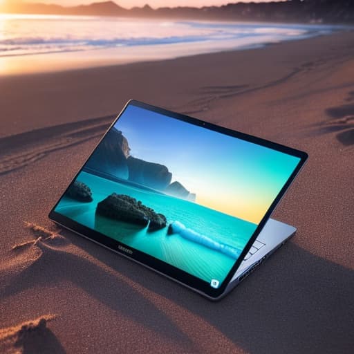  (laptop on the beach), photorealistic, highly detailed, 4k, high quality hyperrealistic, full body, detailed clothing, highly detailed, cinematic lighting, stunningly beautiful, intricate, sharp focus, f/1. 8, 85mm, (centered image composition), (professionally color graded), ((bright soft diffused light)), volumetric fog, trending on instagram, trending on tumblr, HDR 4K, 8K