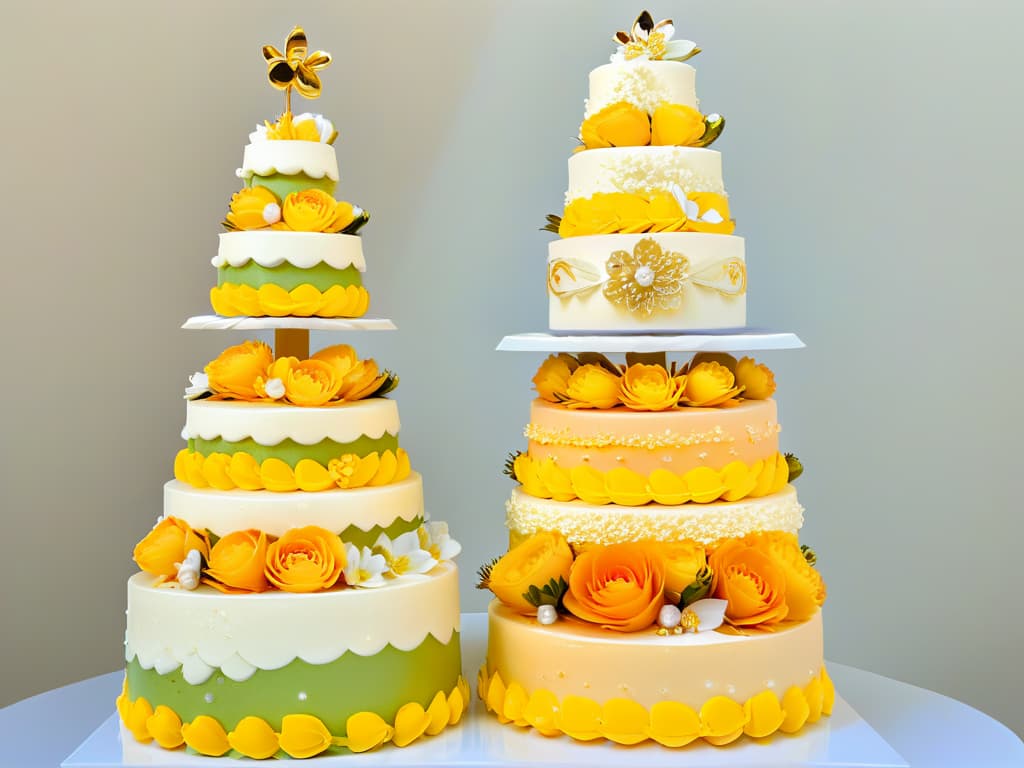  A closeup, ultradetailed image of a vibrant and intricately decorated macaron tower. The macarons exhibit a variety of colors and flavors, with delicate decorations like edible gold leaf, miniature sugar flowers, and shimmering pearl dragees. The tower is elegantly displayed on a sleek, modern white platter, set against a clean, minimalistic background to emphasize the exquisite details of the desserts. hyperrealistic, full body, detailed clothing, highly detailed, cinematic lighting, stunningly beautiful, intricate, sharp focus, f/1. 8, 85mm, (centered image composition), (professionally color graded), ((bright soft diffused light)), volumetric fog, trending on instagram, trending on tumblr, HDR 4K, 8K