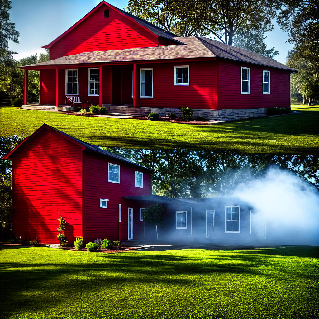  Red house hyperrealistic, full body, detailed clothing, highly detailed, cinematic lighting, stunningly beautiful, intricate, sharp focus, f/1.8, 85mm, (centered image composition), (professionally color graded), ((bright soft diffused light)), volumetric fog, trending on Instagram, trending on Tumblr, HDR 4K, 8K