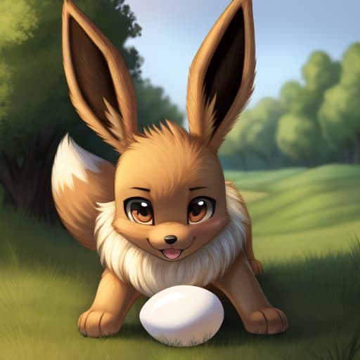  Eevee, feral fox, egg, anal oviposition, view from behind,, open eyes, digital art, masterpiece, 4k, fine details,