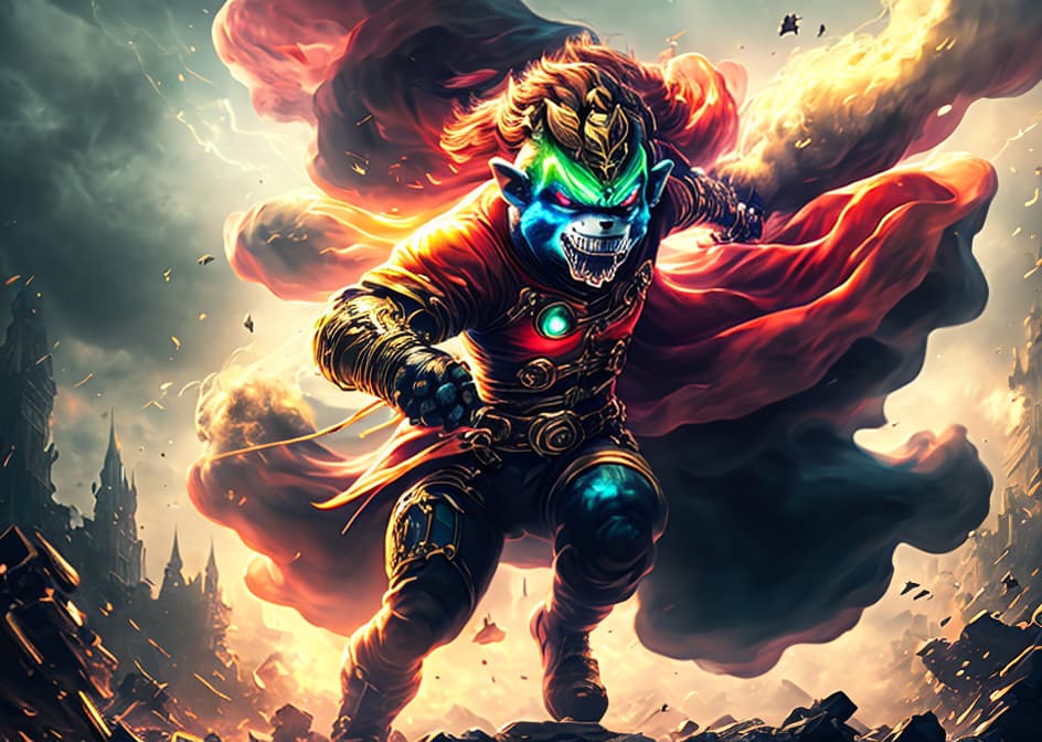 IN THE STYLE OF <MAGIFACTORY> Depict the menacing presence of Ganondorf, radiating power and malice, surrounded by swirling dark energy and thunderous clouds. hyperrealistic, full body, detailed clothing, highly detailed, cinematic lighting, stunningly beautiful, intricate, sharp focus, f/1. 8, 85mm, (centered image composition), (professionally color graded), ((bright soft diffused light)), volumetric fog, trending on instagram, trending on tumblr, HDR 4K, 8K