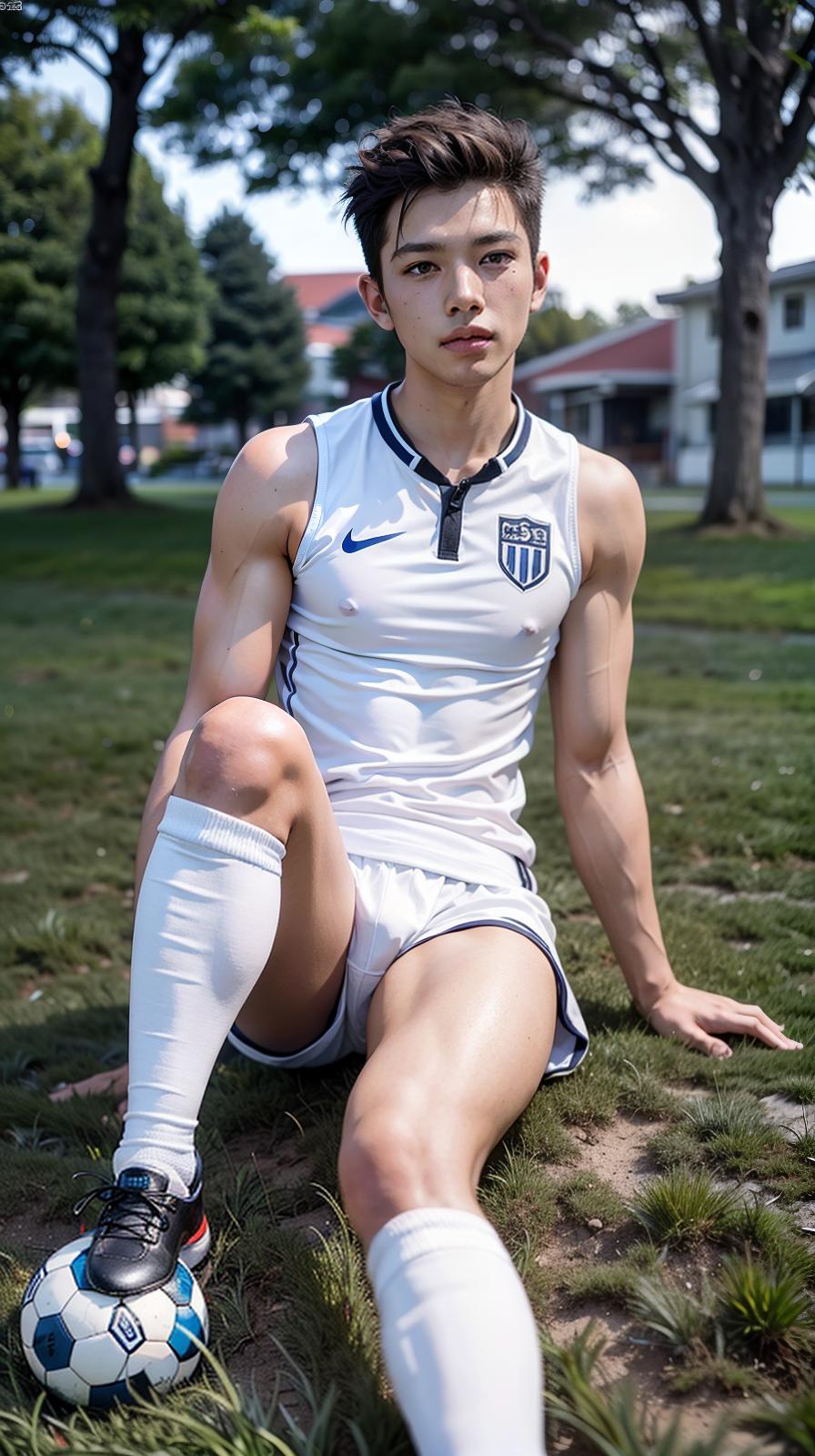  ultra high res, (photorealistic:1.4), raw photo, (realistic face), realistic eyes, (realistic skin), <lora:XXMix9_v20LoRa:0.8>, handsome, (male:2), (asian:1.6), (soccer players:1.2), (short hair:1.2), (pompadour:1.4), (white briefs:1.3), (sleeveless:1.2), spike shoes, (soccer shin guards:1.3), young, sitting posture, (spread legs:1.1), real skin, (sexy posing:1.3), hot guy, (muscular:1.3), (naked:1.1), (bulge:1.1), trained calves, thigh, realistic, lifelike, high quality, photos taken with a single-lens reflex camera, (looking at the camera:1.2)