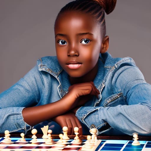 portrait+ style A beautiful young African girl playing chess, stable diffusion, absolute reality v1.6, photo realistic raw, in the style of jacek yerka and moebius and hr giger