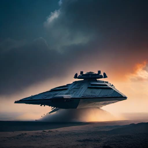  star destroyer hyperrealistic, full body, detailed clothing, highly detailed, cinematic lighting, stunningly beautiful, intricate, sharp focus, f/1. 8, 85mm, (centered image composition), (professionally color graded), ((bright soft diffused light)), volumetric fog, trending on instagram, trending on tumblr, HDR 4K, 8K