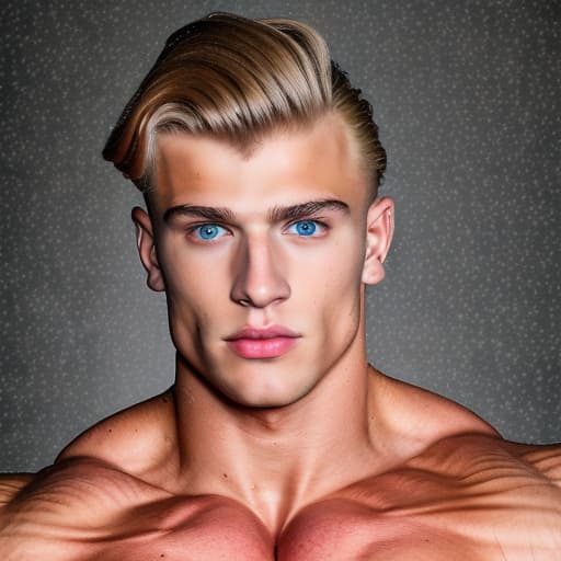 portrait+ style Russian queer junior IFBB blonde hunk dude face