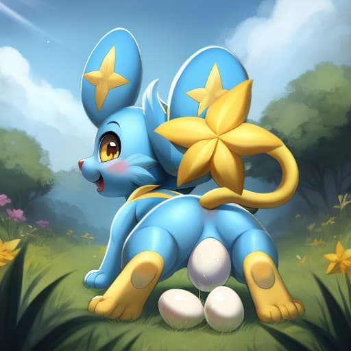  Shinx, feral cat, egg in ass, anal oviposition, view from behind,, open eyes, digital art, masterpiece, 4k, fine details,