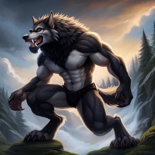  masterpiece, 1:2, werewolf , drawn in full growth, claws, feet claws, fangs, , white fur, open eyes, digital art, masterpiece, 4k, fine details,