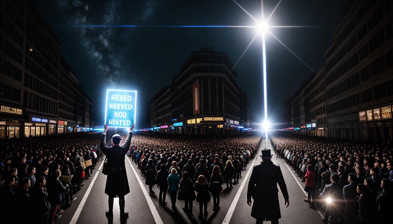  cinematic, aesthetic, A person holding a sign that reads 'Needed', surrounded by others, connection, validation, 4k, HDR, lens flare