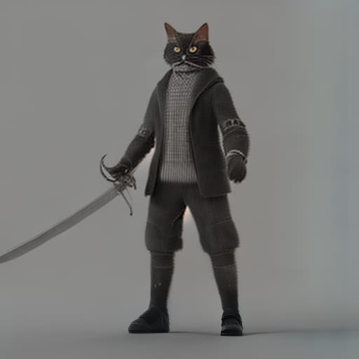 redshift style futuristic cat warrior with a sword and machine gun