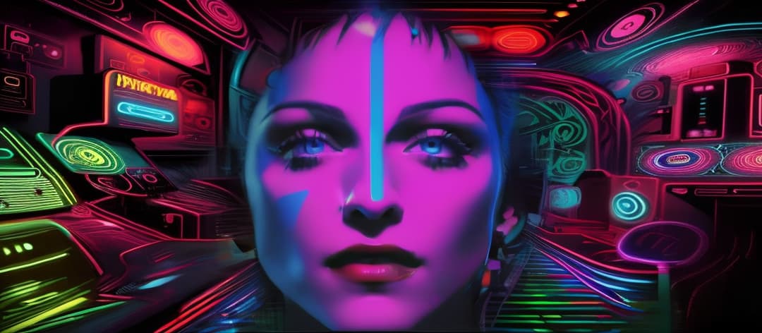  madonna,neon effects, (masterpiece, best quality, ultra-detailed), high contrast, highres, 4K, 8K