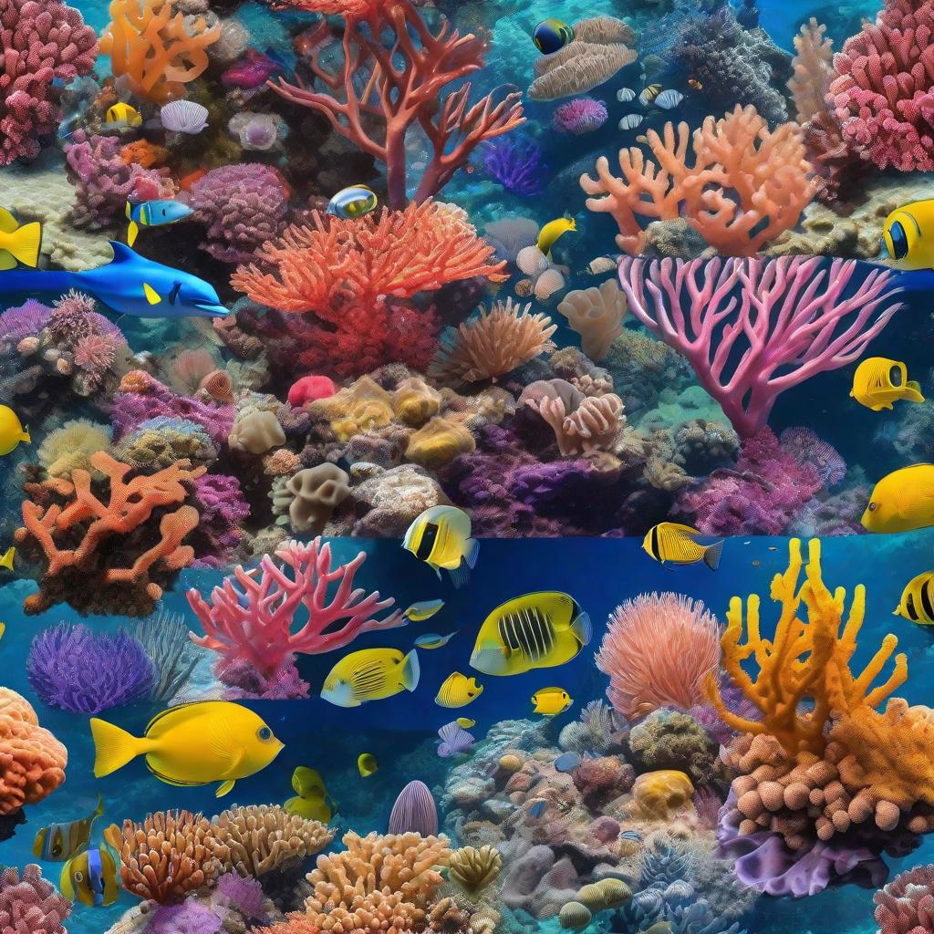  masterpiece, best quality, Most Beautiful in deep sea teeming with vibrant corals, diverse marine life, and enchanting underwater landscapes, full of corals, acrophore, small fishes, anemones, dolphin, various algaes, caves, colorful,all captured in stunning 8k resolution with intricate details.