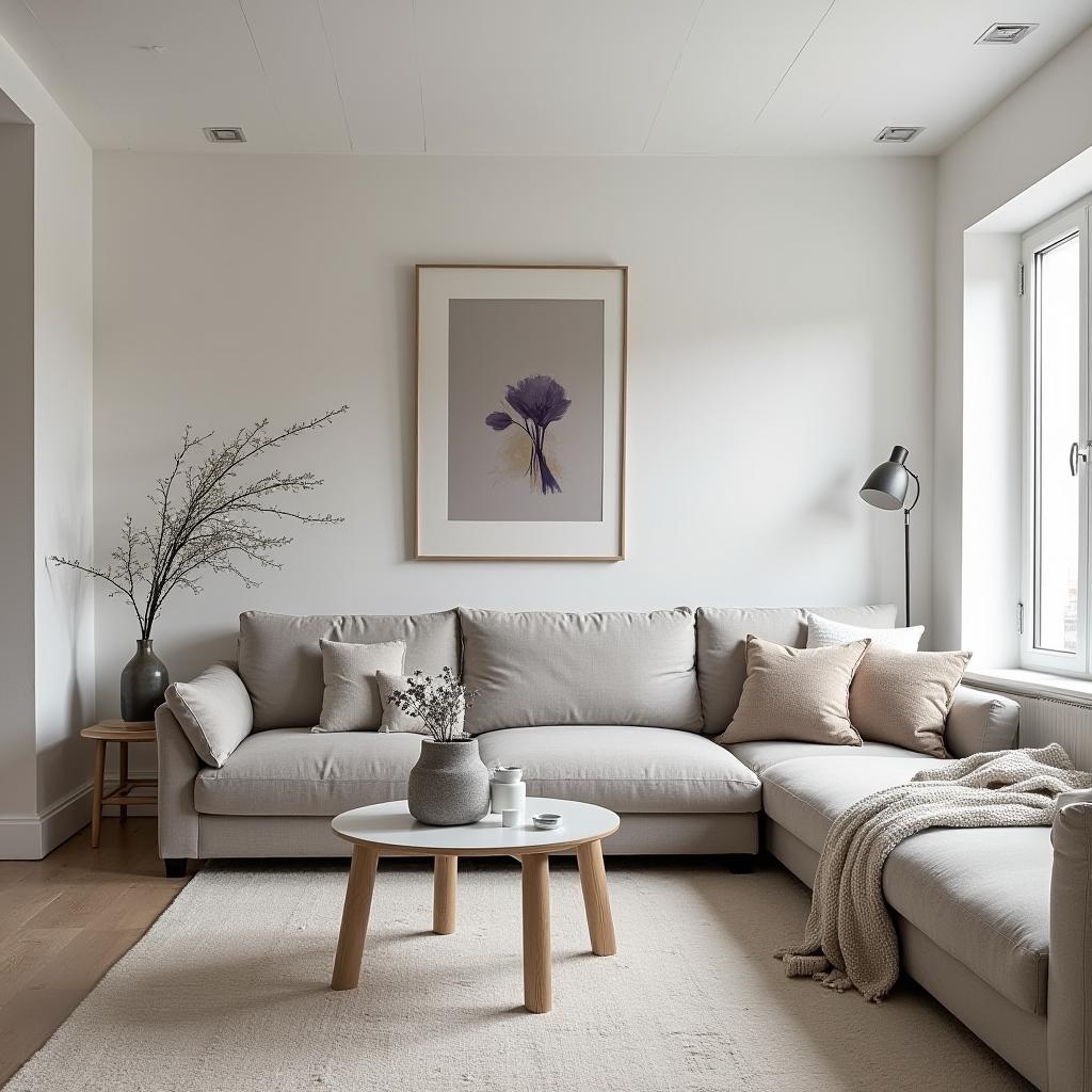  capture an editorial photography session in a scandinavian style living room, defined by its simplicity, functionality, and warm, inviting atmosphere. styled after mario testino, the space features contemporary danish designed furniture, accented by snowy light to mimic a serene ambiance. the color palette is dominated by silver (rgb 192 192 192), complemented by outer space (rgb 45 56 58) and accented with go ben (rgb 114 109 78), pale sky (rgb 110 119 131), and eggplant (rgb 97 64 81). andy warhol art elegantly adorns the walls, enhancing the room's aesthetic.