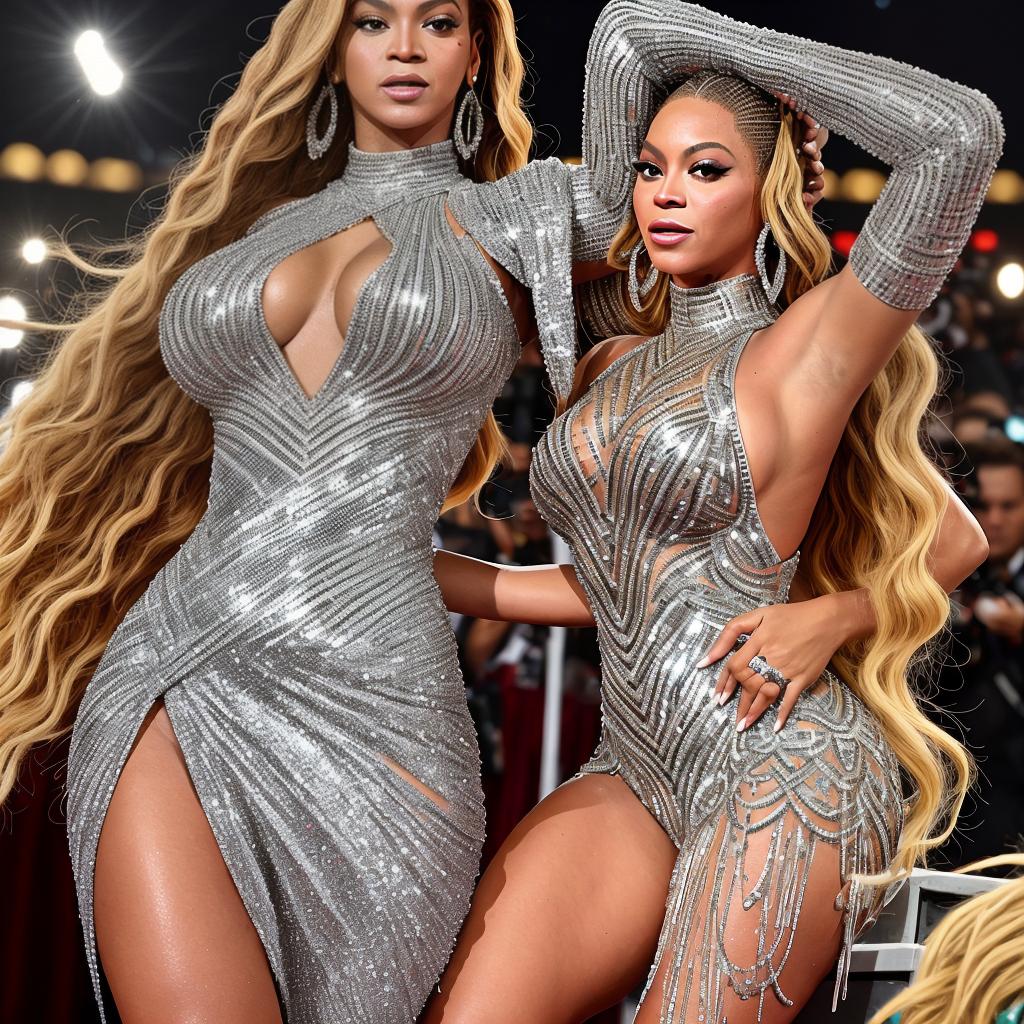  Foto extremamente Realista Beyoncé sentada em cima do piano cravejado em diamante ela está usando um vestido até os pés cravejado em missangas brancas