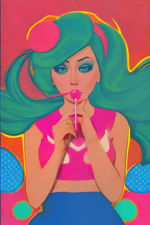  Woman blowing bubble gum pop art style