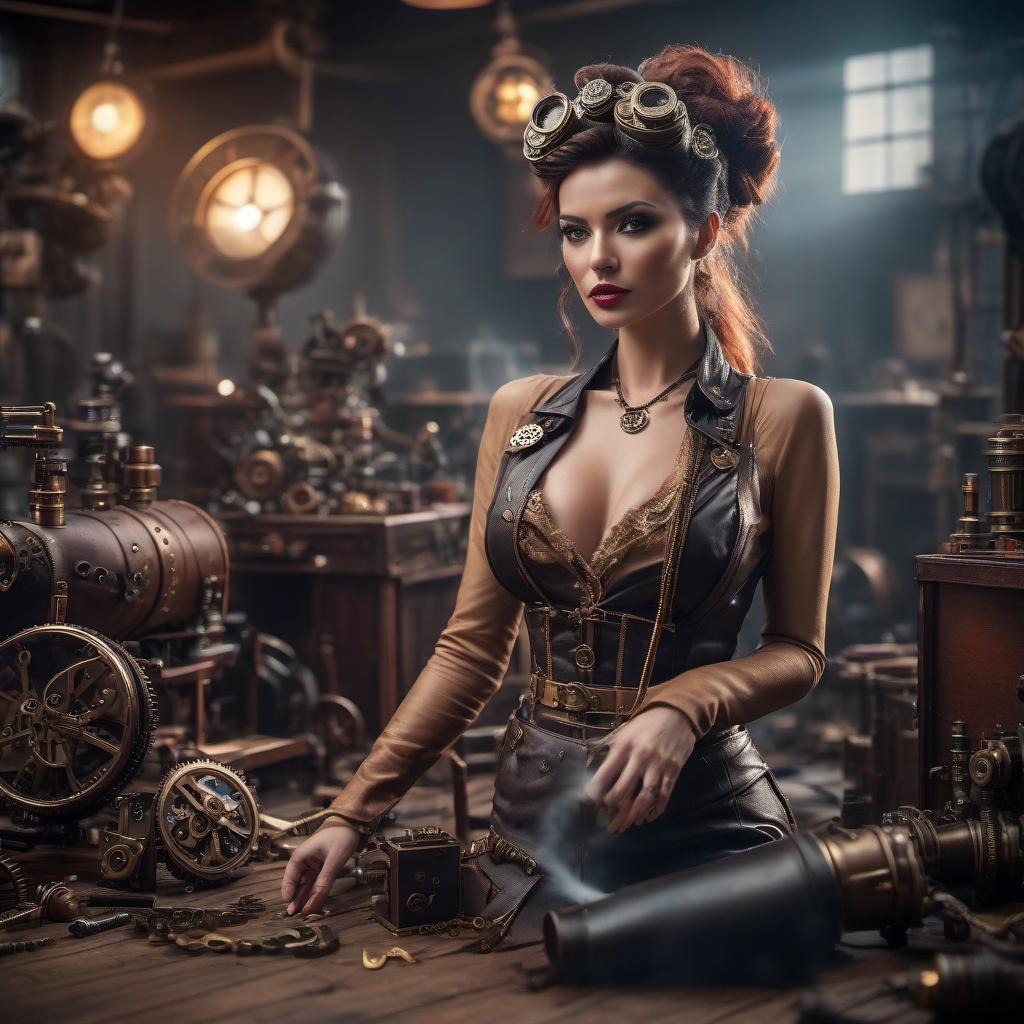  Workshop in steampunk style, broken toys on the floor hyperrealistic, full body, detailed clothing, highly detailed, cinematic lighting, stunningly beautiful, intricate, sharp focus, f/1. 8, 85mm, (centered image composition), (professionally color graded), ((bright soft diffused light)), volumetric fog, trending on instagram, trending on tumblr, HDR 4K, 8K