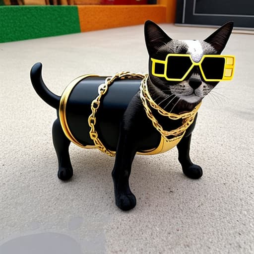  Un Dog y un Cat con lentes negro y cadenas de oro manejado un carro de jugué de niño tamaño mediano