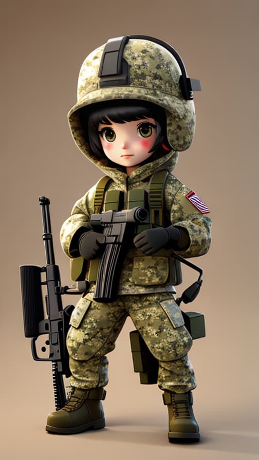  Two heads American soldier full equipment camouflage color machine gun fighting girl cute