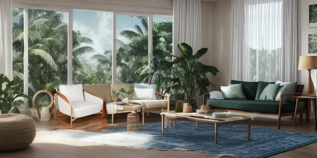  create a Living room in the tropical style, (((tv))), (((armchair))), (((center table))), (((couch))), (((curtain on the window))), colorful, organic simplicity, sunbeams shining, minimal lines, atmospheric and dreamy hyperrealistic, full body, detailed clothing, highly detailed, cinematic lighting, stunningly beautiful, intricate, sharp focus, f/1. 8, 85mm, (centered image composition), (professionally color graded), ((bright soft diffused light)), volumetric fog, trending on instagram, trending on tumblr, HDR 4K, 8K