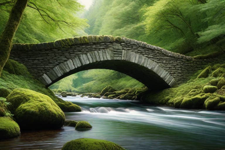  Sketch an ancient, moss-covered stone bridge arching over a tranquil river, connecting a hidden, enchanted forest to the outside world. hyperrealistic, full body, detailed clothing, highly detailed, cinematic lighting, stunningly beautiful, intricate, sharp focus, f/1. 8, 85mm, (centered image composition), (professionally color graded), ((bright soft diffused light)), volumetric fog, trending on instagram, trending on tumblr, HDR 4K, 8K