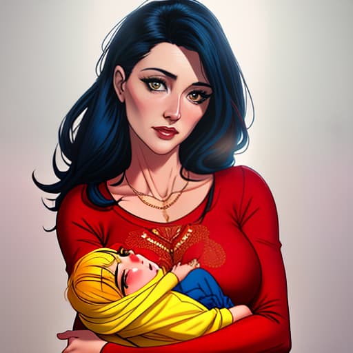  Mother's Day poster in red and yellow colors with a hint of blue, a mother holding a baby in her arms. hyperrealistic, full body, detailed clothing, highly detailed, cinematic lighting, stunningly beautiful, intricate, sharp focus, f/1. 8, 85mm, (centered image composition), (professionally color graded), ((bright soft diffused light)), volumetric fog, trending on instagram, trending on tumblr, HDR 4K, 8K