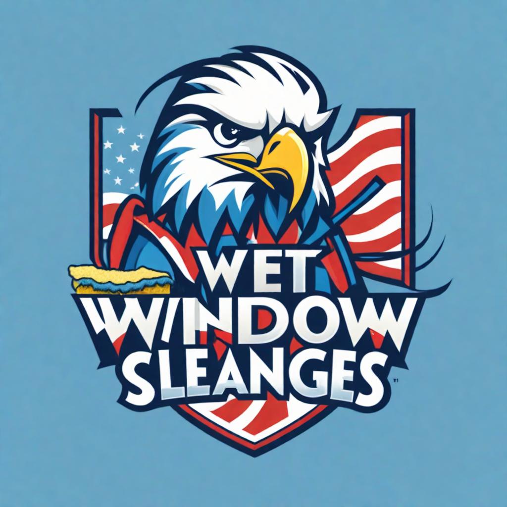  logo for window cleaning company called "Wet Sponges" with a patriotic eagle holding a sponge